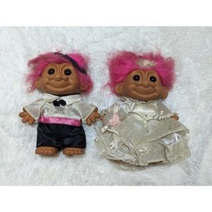 Vintage 5" Russ Bride & Tuxedo Groom Wedding Trolls Couple Set of 2